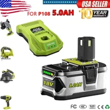 5.0AH Lithium-ion Battery / Charger For RYOBI P108 One Plus High Capacity 18Volt