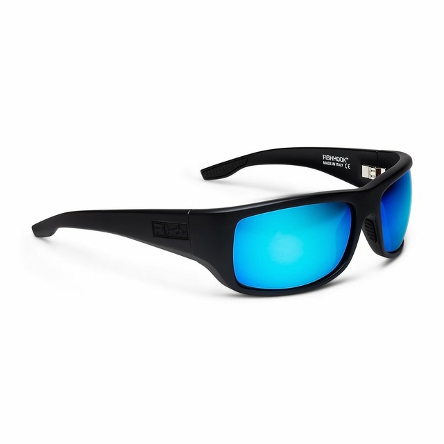 Pelagic Polarized FISH HOOK Matte Black Sunglasses Blue Lens Mirror New