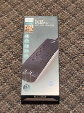 Philips 7 Outlet Surge Protector with 4ft Extension Cord and 2 USB Ports, Black