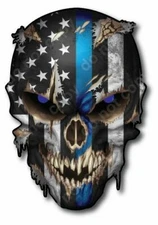 THIN BLUE LINE USA AMERICAN FLAG SKULL STICKER DECAL CAR TRUCK WINDOW BUMPER