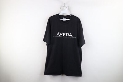Vintage 90s Womens XL Faded Spell Out Aveda Shampoo Plant Flower T-Shirt Black