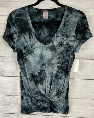 No Boundaries Black & Grey Rayon Stretch Tie Bottom T-Shirt Medium  NEW 