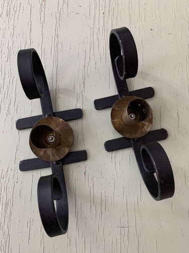 Set of 2 Vintage Mid Century Modern Black Wrought Iron Scroll Candle Holders - Picture 2 of 11