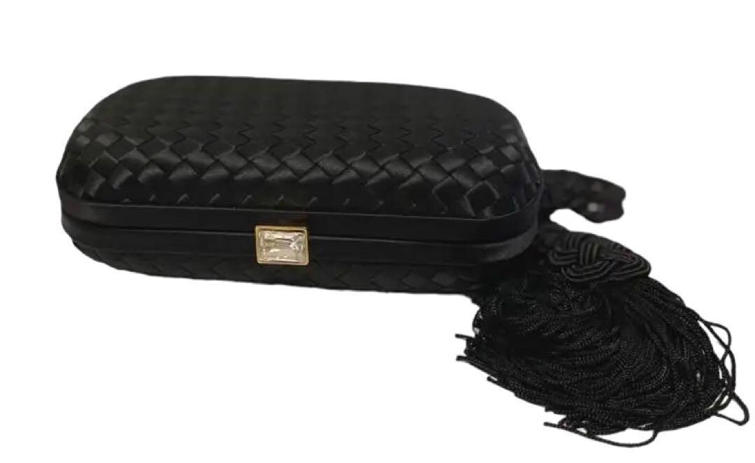 BOTTEGA VENETA Black Leather Clutch bag Intrecciato USED VG  Auth Japan