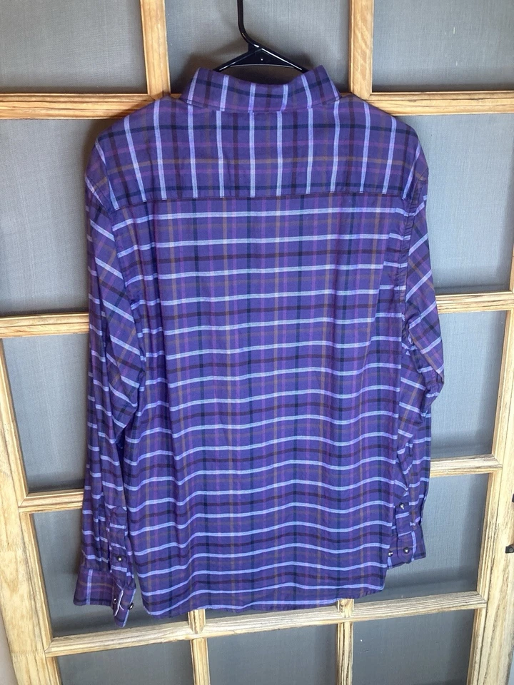 Рубашка Bachrach мужская размер XL фиолетовая клетчатая фланелевая LS контрастный воротник-манжета хлопок - Изображение 2 из 4