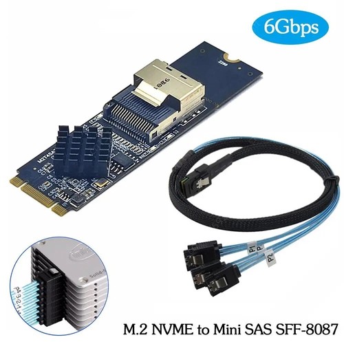 Nueva tarjeta de expansión M.2 NVMe a Mini SAS SFF-8087 compatible con 4 puertos SATA3.0 6Gbps - Imagen 1 de 13