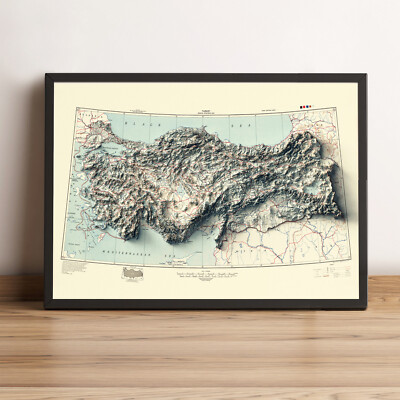 Turkey Map, Turkey 2D Relief Map, Turkey Vintage Map - 2D Flat