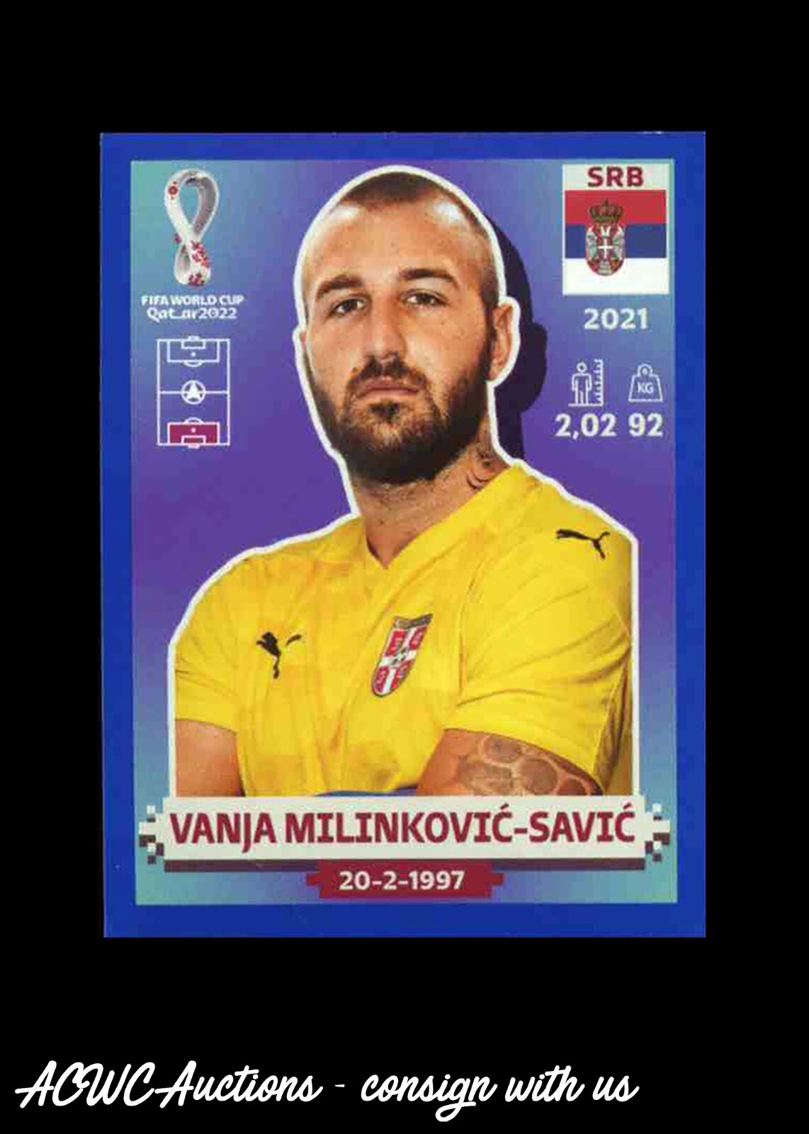 2022 FIFA World Cup Stickers Blue #SRB 4 Vanja Milinkovic-Savic (Serbia)