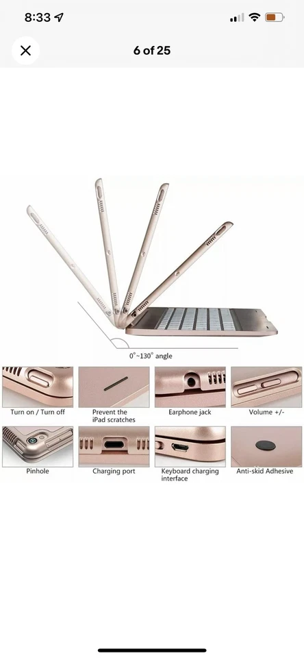 Wireless Keyboard F19/F19B for iPad Air/Air 2/Pro 9.7 2017/2018 Rose Gold - Image 3 of 4