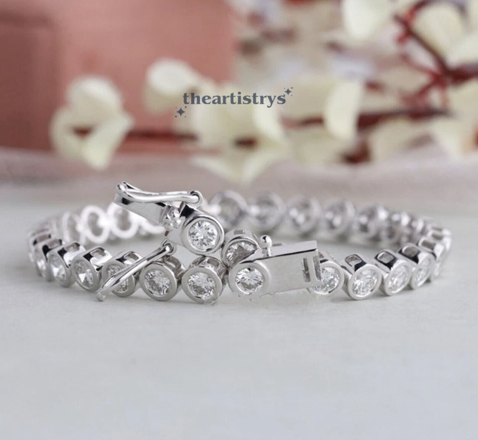 Brazalete de tenis para mujer de 7 pulgadas de oro blanco sólido de 14 quilates de 5 quilates excelente corte redondo Foto 3 de 4