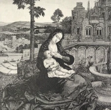 Virgin and Child after Patinir 1890 original woodcut print 