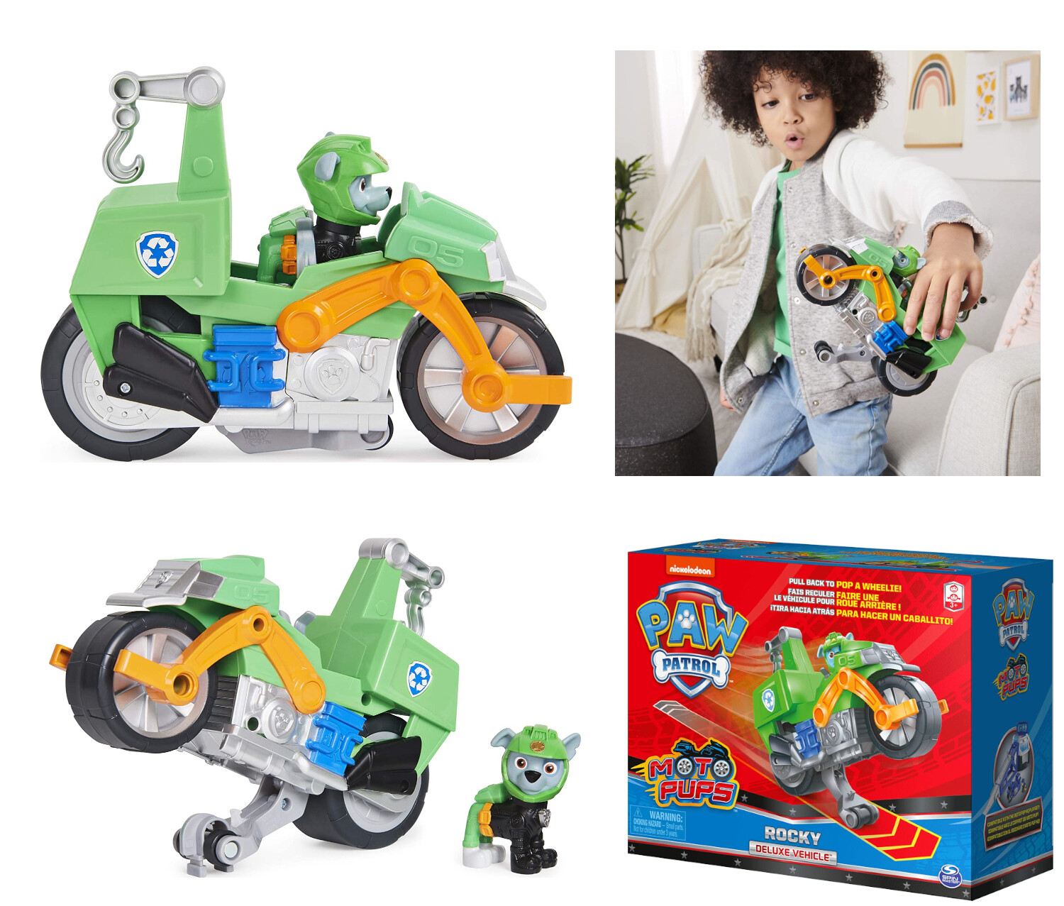 PAW Patrol Veicolo Moto Pups con Personaggio Motocicletta a retrocarica Rocky