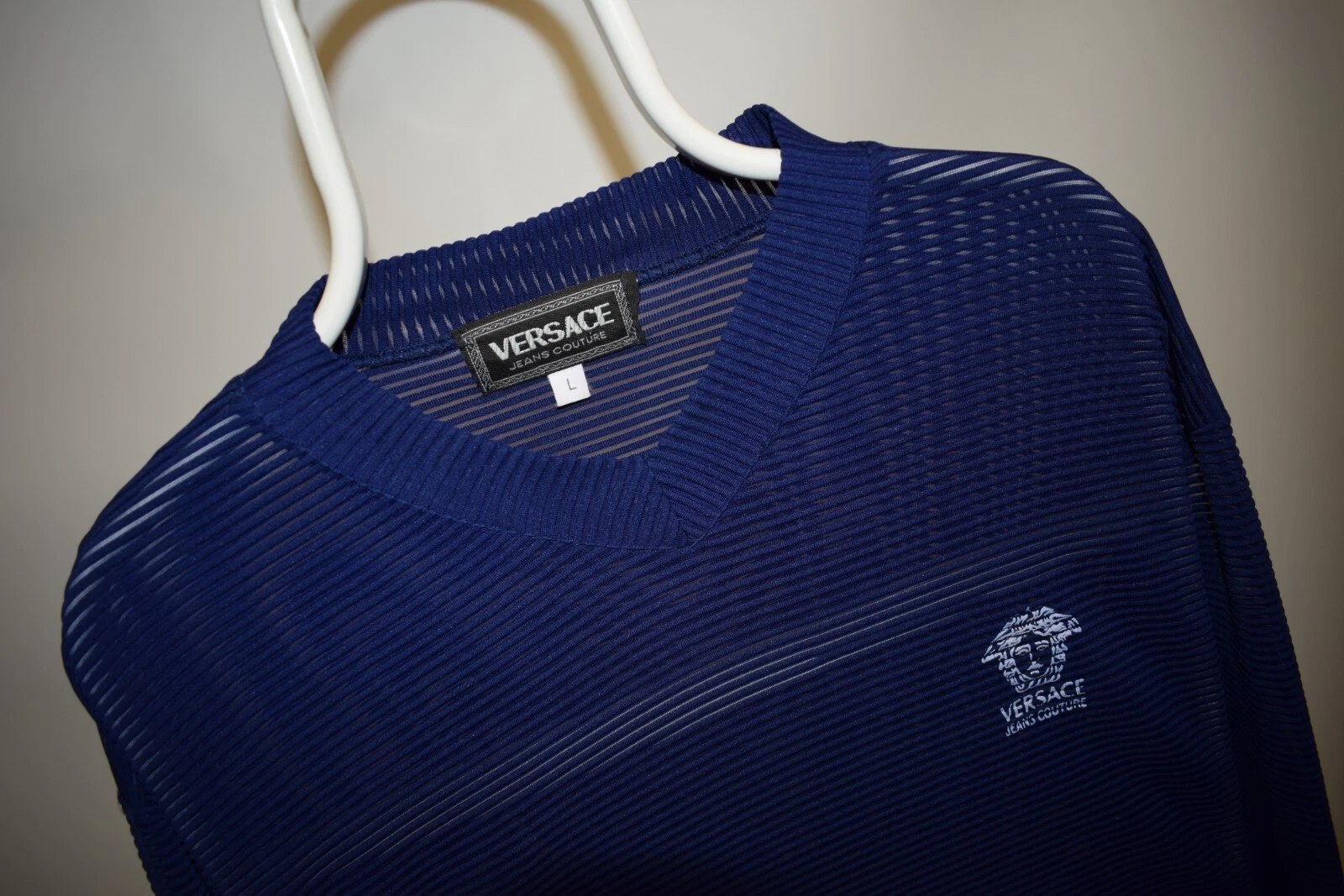 Abito top vintage anni 90 Versace Jeans Couture maglia marina a costine medusa nylon taglia L