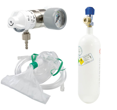 SET Druckminderer + med. Sauerstoffflasche 2l + Sauerstoffmaske Sauerstoffbrille