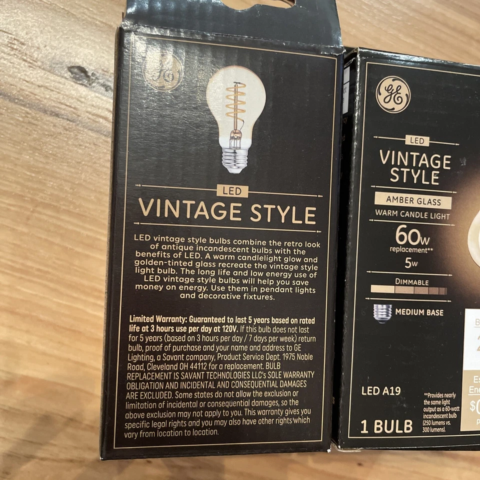 2 GE: LED A19 Amber Vintage Style Light Bulb- Dimmable 5 Watt-60 Watt Equivalent - Image 4 of 4