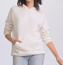 Vince Wool Blend Hoodie Women Size Large Kangaroo Pocket Pullover Sweater -Ivory