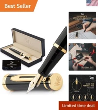 Refillable Fountain Pen Set - 24 Ink Cartridges, Elegant Gold & Black