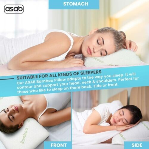 Back Head Neck Memory Foam Support Anti-Bacterial Bamboo Pillow - Main Image