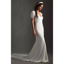 Anthropologie BHLDN Savannah Miller Belle Ivory Puff Sleeve Wedding Gown Size 10