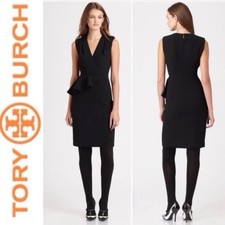 NWT TORY BURCH Brooklyn Dress Size 0 Black Sleeveless Sheath Peplum Cocktail