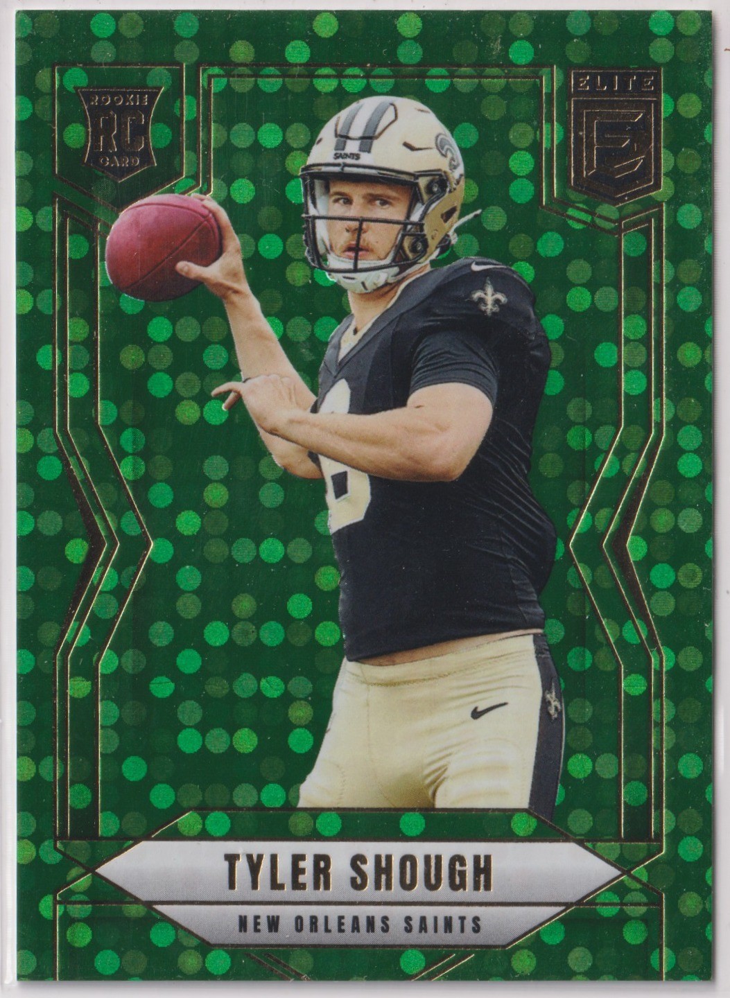 2025 Panini Donruss Elite Tyler Shough Green Disco Prizm Rookie Card #178 Saints