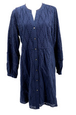 Loft Eyelet Lace Shirt Dress Womens XL Blue Lined Button Long Sleeve Casual New