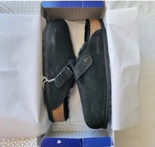 Birkenstock Boston Shearling Leather Suede Black Color Regular Wide