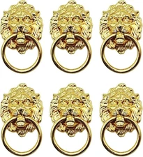 6 Pack Lion Head Knob Pull Handles with Ring for Dresser Drawer Cabinet
