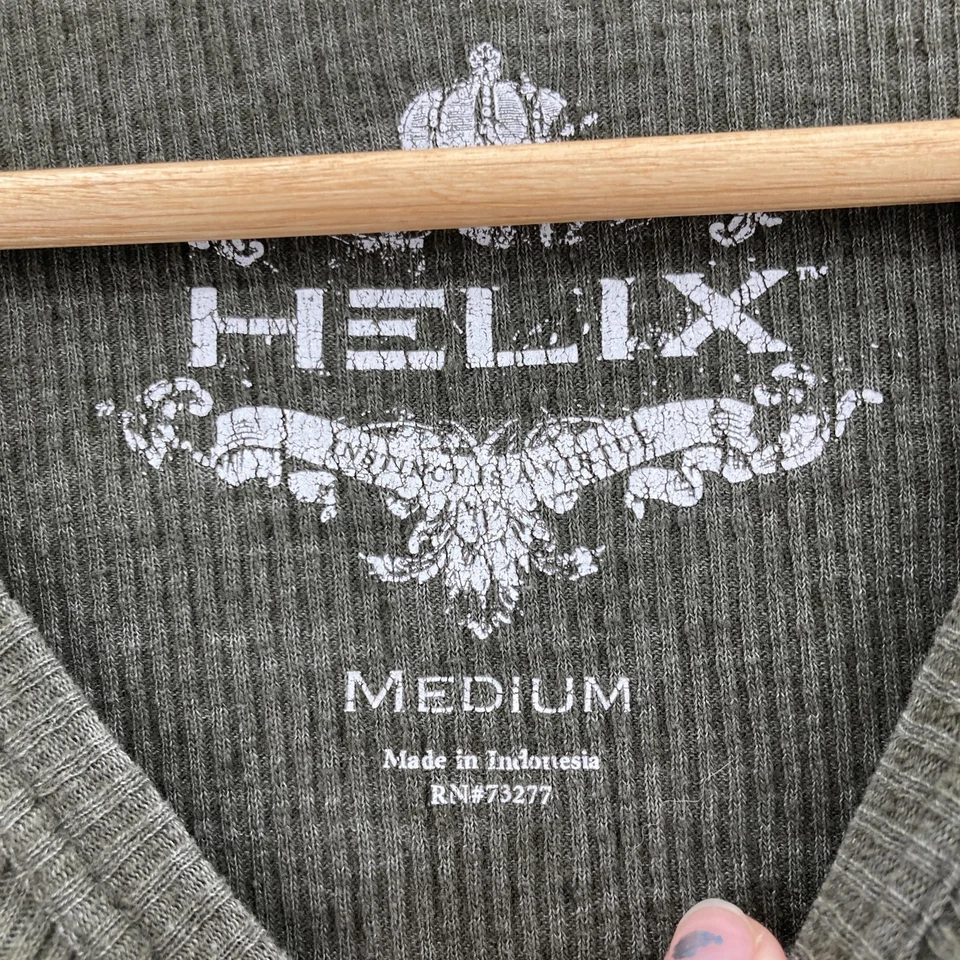 Camisa Helix Para Hombres Mediana Verde Térmica Acanalada Manga Larga Hombro Charreteras Y2K Foto 2 de 4