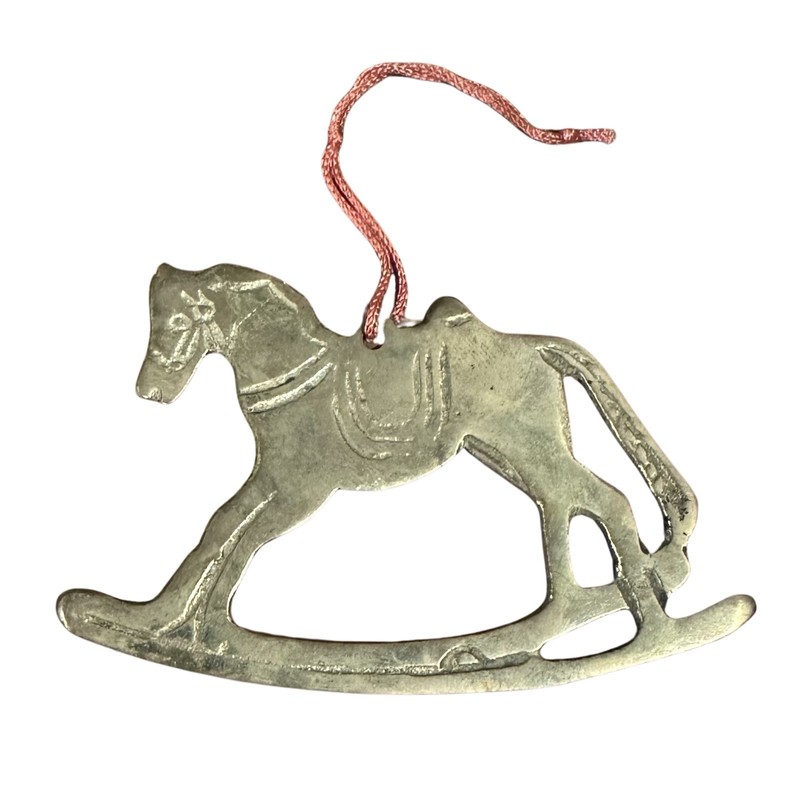 Vintage Solid Thin Brass Rocking Horse Christmas Ornament