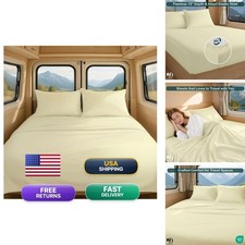 Non Sticky Cotton RV Short Queen 4 Piece Sheet Set 100 Cotton Deep Pocket Fits