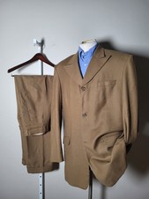 Vintage Full Canvas Brown Mafia Zoot Peak Lapel 2 pc Suit Jacket 46XL Pants W38