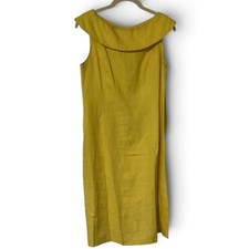 Vintage Shani Linen-Weave Shift Sundress Yellow Women's Size 6 Retro 60s Modest