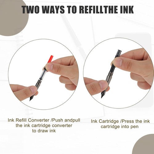 Luxury Metal Pen Set - Fine Nib Fountain Pen with Converter and 10 Black Ink - Picture 6 of 7