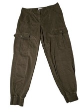 Cinq a Sept Kelly Skinny Cargo Crop Pants Sz Large Green Utility Cotton Blend