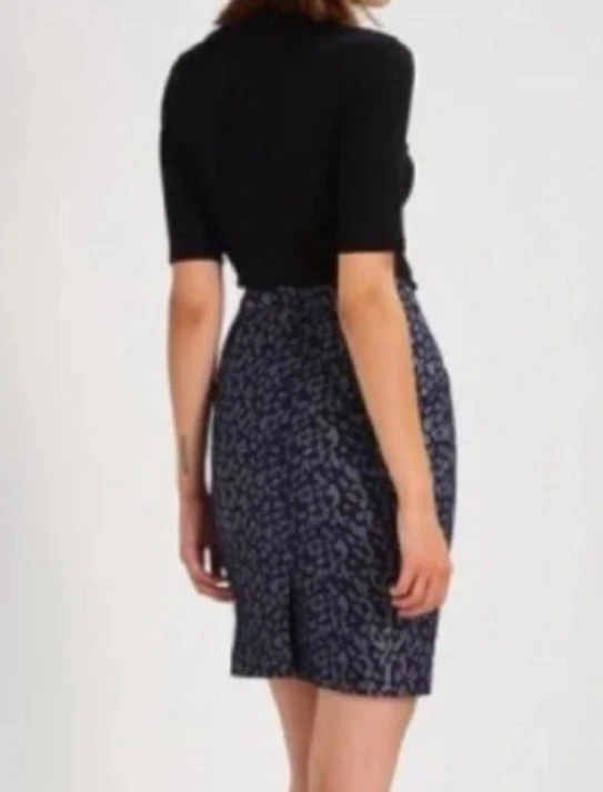 Falda Lápiz Banana Republic Geo Jacquard Azul Marino/Negro Talla 6 Carrera Negocios Foto 3 de 4