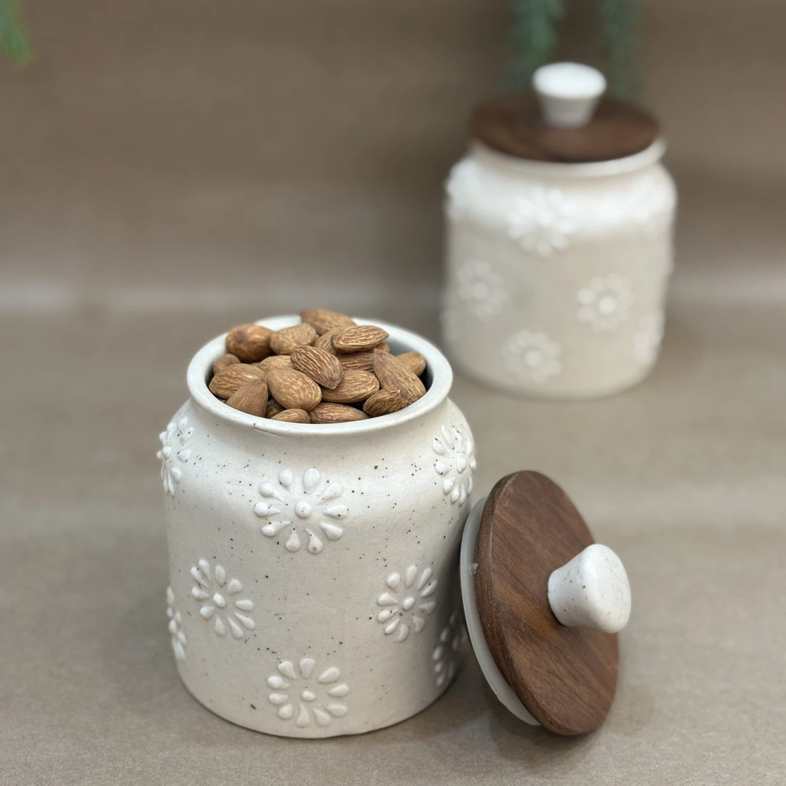 Set of 2 Handmade Ceramic Jars with Wooden Lids – Airtight Kitchen Storage
Opens in a new window or