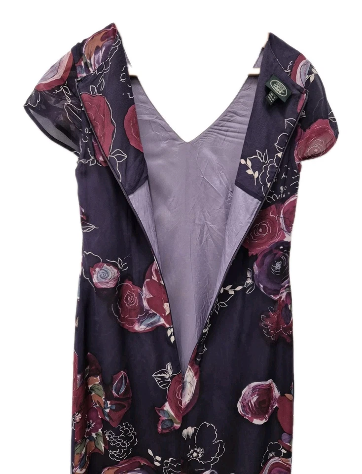 Vintage LAURA ASHLEY DRESS UK8 EU34 US4 silk floral lined cap sleeve slim V Neck - Image 4 of 4