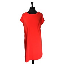 Lauren Ralph Lauren Shift Dress Womens M Orange Jersey Knee Length Casual Midi