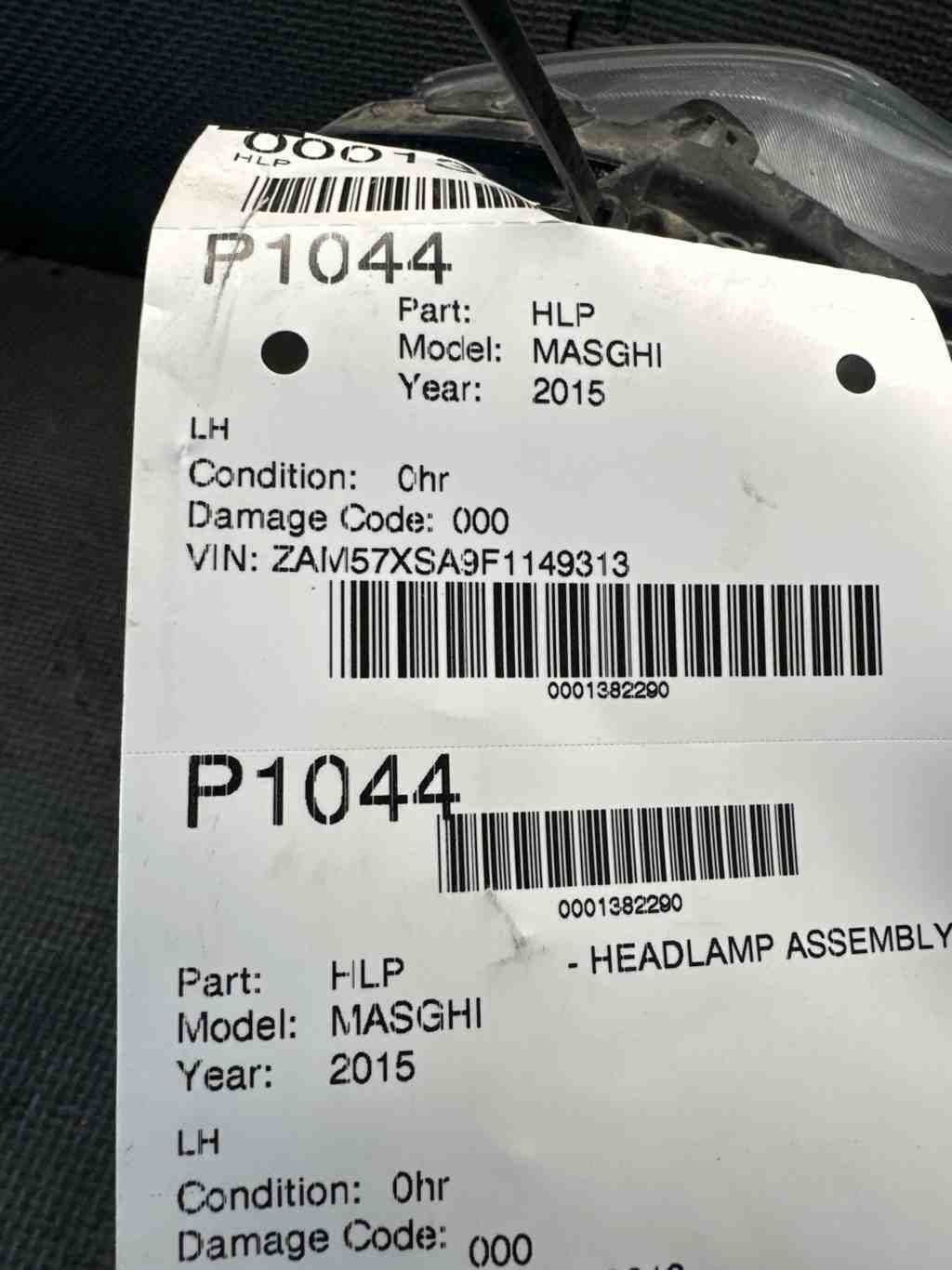 Maserati Ghibli Left Headlight P/N 670005476