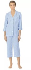 Lauren Ralph Lauren Blue White Striped Size Small 2 Piece Capri PJ Set New Tag