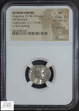 27BC-AD14 Augustus Lugdunum Bull Butting Roman Empire Silver AR Denarius NGC XF