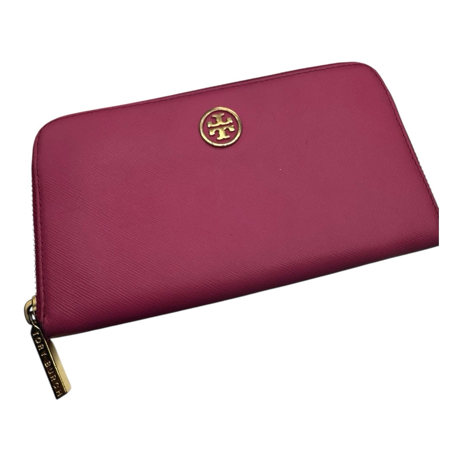 TORY BURCH WOMEN'S PINK ZIP AROUND 3 COMPARTMENTS, CC SLOTS, COIN POUCH WALLET