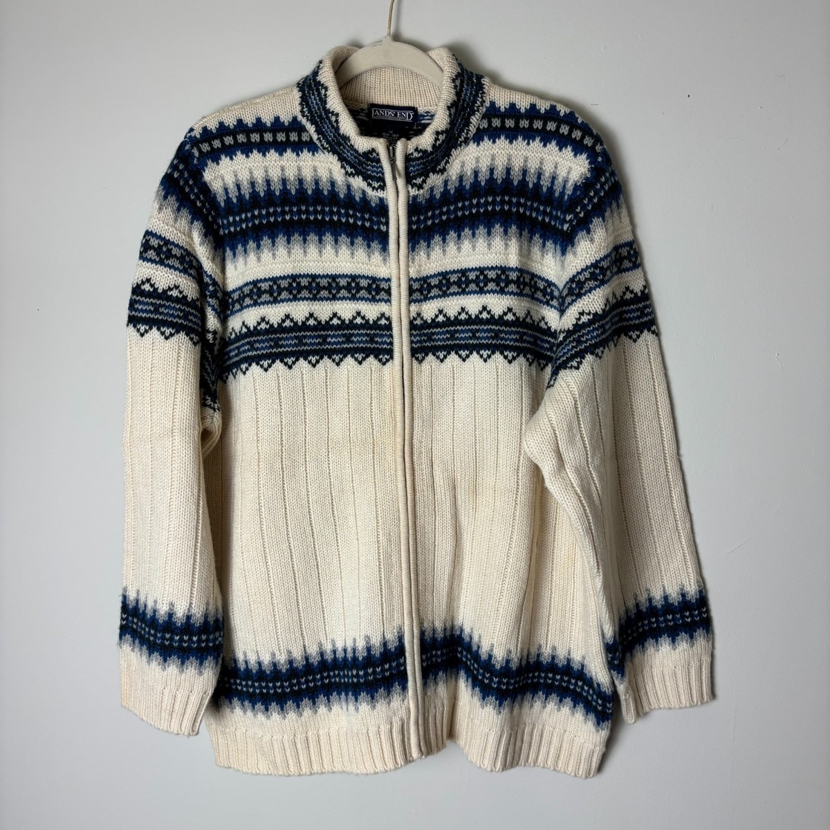 Vintage Lands' End Sweater Women's 1X 16-18W Blue Fair Isle Nordic - Main Image