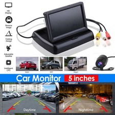 Foldable Car Monitor Backup Camera Rear View Parking System 5" LCD Screen HD