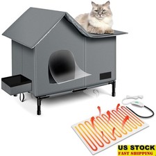 Heated Cat House Outdoor Cozy Shelter Weather-Resistant Easy Assembly Spacious