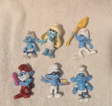 Smurfs 6 Figures McDonalds Clumsy Brainy, Panicky Papa Smurfette Pvc Plastic