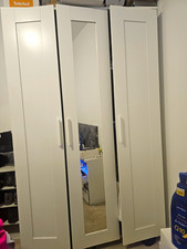 White 3 Door Freestanding Wardrobe with Rectangular Mirror, Hinged Doors