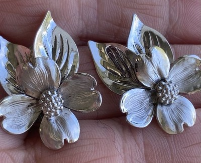 VINTAGE Earrings HSB HARRY S BICK STERLING Silver DOGWOOD Clip on Flower Signed