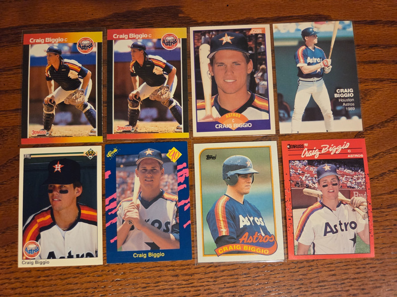 Craig Biggio HOF Rookie Baseball Card Lot (5) plus 3 more early Biggio cards